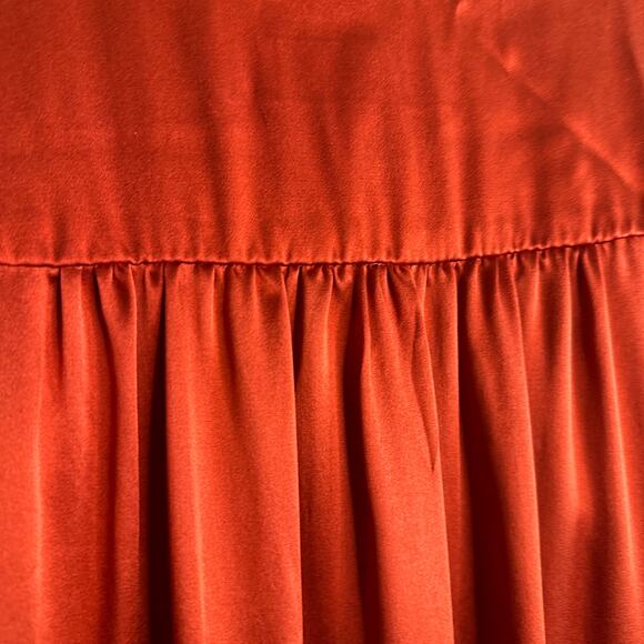 CAROLINE CONSTAS |  Charmeuse Silk Bell Sleeve Bodysuit Rust Orange Extra Small - Picture 7 of 9